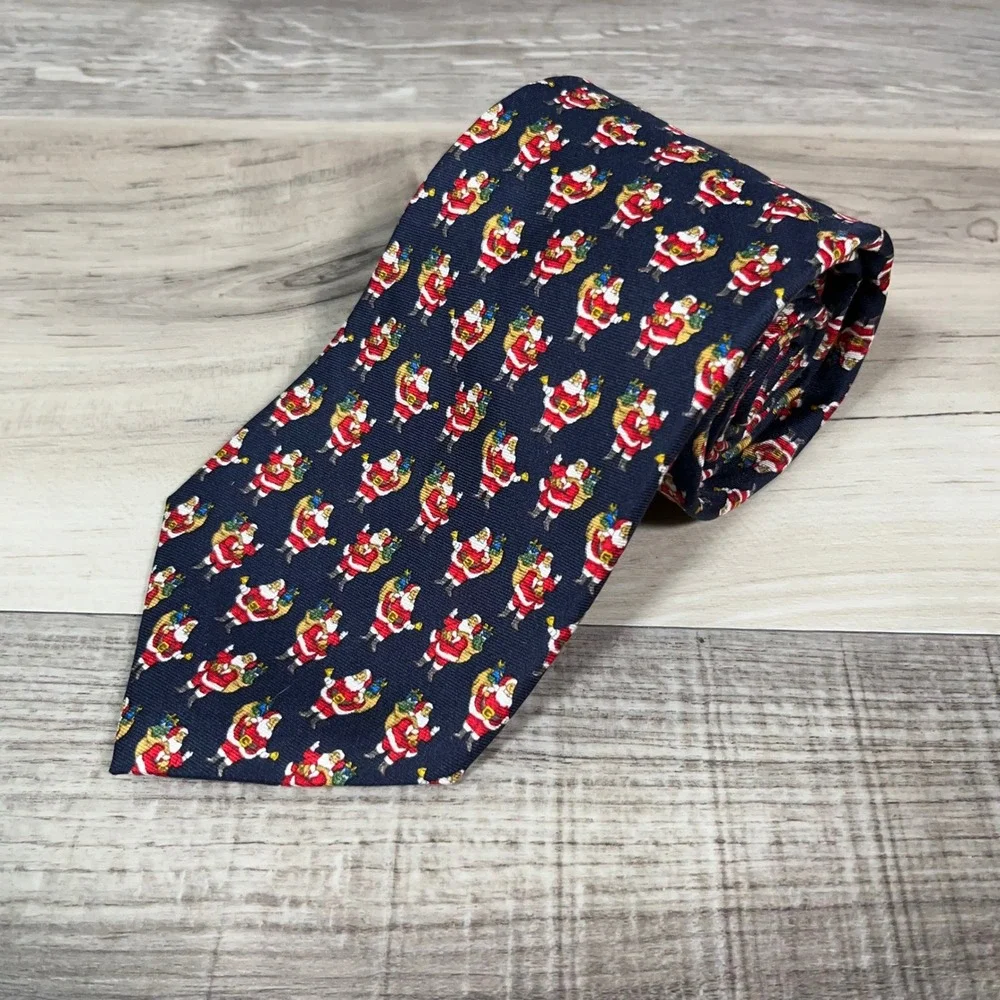 Brooks Brothers Makers Santa Claus Tie Mens Silk Holiday Christmas Navy USA Made